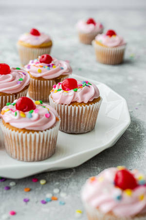 Pink Cherry Cupcake Wallpaper