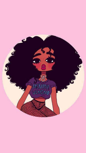 Pink Curly Haired Baddie Cartoon Wallpaper