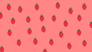 Pink Digital Drawing Strawberry Desktop Wallpaper