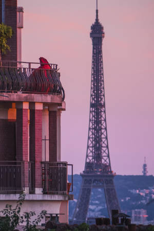Pink Eiffel Tower Balcony Wallpaper