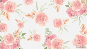 Pink Floral With Green Leaves Wallpaper