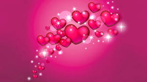 Pink Flying Hearts Sparkle Wallpaper