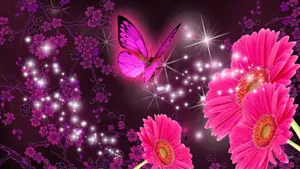 Pink Glitter Butterfly Flower Wallpaper