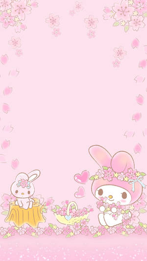 Pink Kawaii My Melody With Flowers Wallpaper