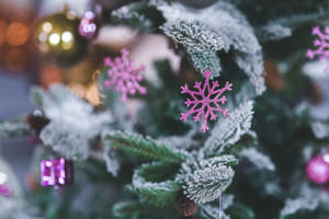 Pink Snowflake Christmas Tree Decoration Wallpaper