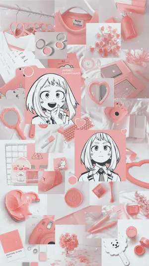 Pink Uraraka Aesthetic Collage Wallpaper