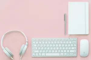 Pink Workspace Blogging Backdrop Wallpaper