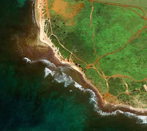 Pixel Green Beach Shore Landscape Wallpaper