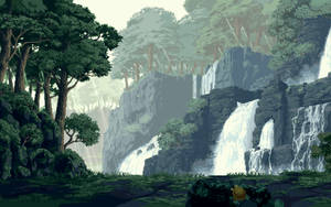 Pixel Waterfalls Landscape Wallpaper
