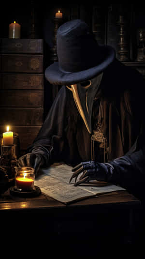 Plague Doctor Studying Script Wallpaper