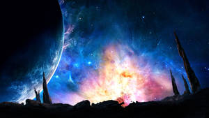 Planet Rocks In Nebula Sky Wallpaper