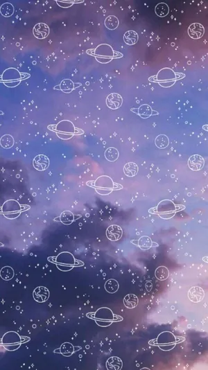 Planets And Stars On Purple Aesthetic Sky Wallpaper