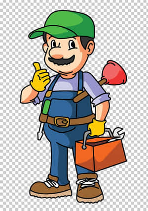 Plumber Holding Plumbing Service Tools Cartoon Wallpaper