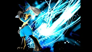 Pokemon Lucario With Swirly Blue Light Wallpaper