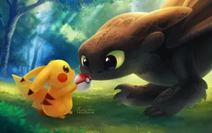 Pokemon Pikachu Toothless Crossover Wallpaper