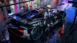 Police Anime Car Wallpaper