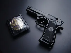Police Badge And Gun On Table Wallpaper