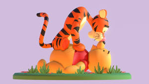 Pooh Playing With Tigger 3d Wallpaper