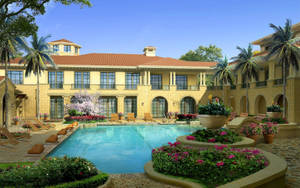 Poolside Rest House Building Wallpaper