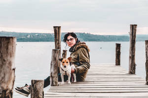Portrait Of Woman And Dog Best Friend Wallpaper