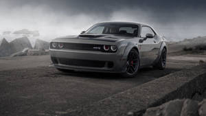 Powerful Elegance: Gray Dodge Challenger Demon 4k On Concrete Road Wallpaper