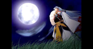 Powerful Sesshomaru Standing In A Dramatic Pose Wallpaper