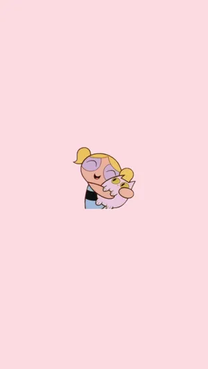 Powerpuff Girls Bubbles Cuddling A Cat Wallpaper