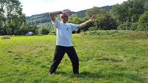 Practicing Tai Chi In A Serene Open Field Wallpaper