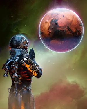 Praying Alien On Battle Suit Wallpaper