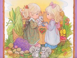 Precious Moments Girls Sharing Wallpaper