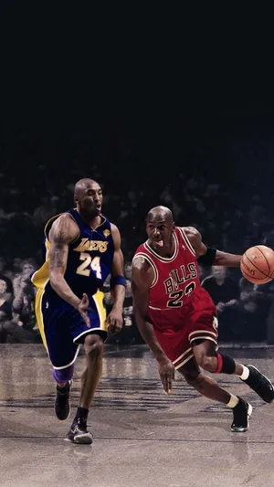 Professional Basketball Players Kobe Bryant And Michael Jordan Illustration Wallpaper