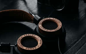 Professional Wooden Headphones Dark Background Wallpaper