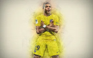 Psg Mbappe Sketch Yellow Art Wallpaper