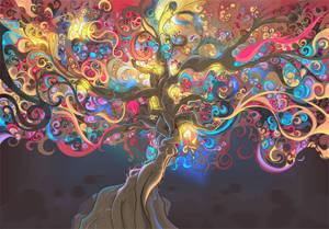 Psychedelic Female Bodies Tree Wallpaper
