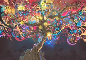 Psychedelic Female Bodies Tree Wallpaper