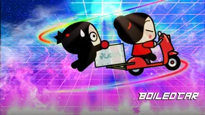 Pucca Driving Scooter With Garu Wallpaper