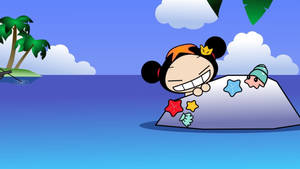 Pucca Peeking From Sea Rock Wallpaper