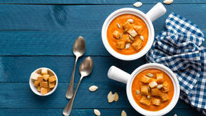 Pumpkin Soup With Crouton Toppings Wallpaper