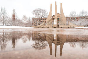 Purdue University Engineering Fountain During Snow Wallpaper