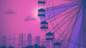 Purple Aesthetic Ferris Wheel And City Wallpaper