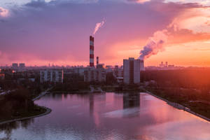 Purple Aesthetic Sky Above City Wallpaper
