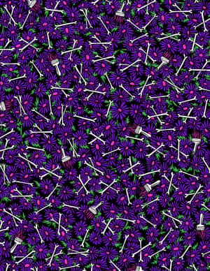 Purple And Black Fabric With A Lot Of Flowers Wallpaper