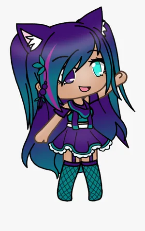 Purple And Green Gacha Girl Wolf Ears Wallpaper