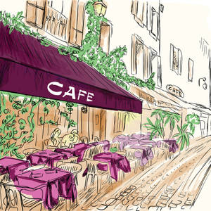 Purple Cafe Digital Sketch Art Wallpaper