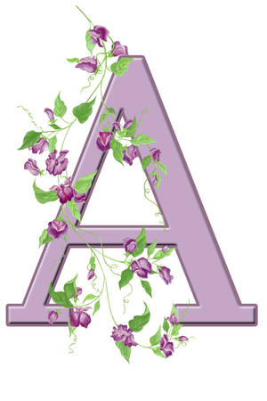 Purple Capital Alphabet Letter A And Flowers Wallpaper