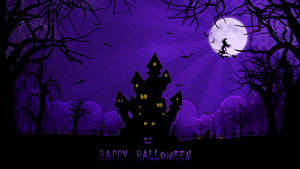Purple Happy Halloween Mansion Wallpaper