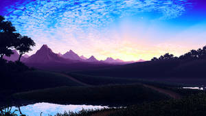 Purple Mountains At Sunset Pixel Art Wallpaper