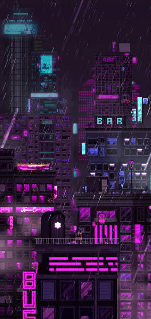 Purple Neon Aesthetic City Graphic Wallpaper