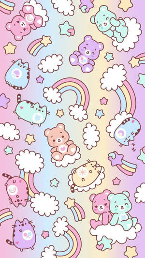 Pusheen And Bears Cute Pastel Colors Wallpaper