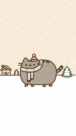 Pusheen Cat In Winter Wallpaper